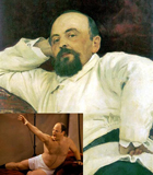 Savva Mamontov sitting stoicly with a George Costanza like stature.